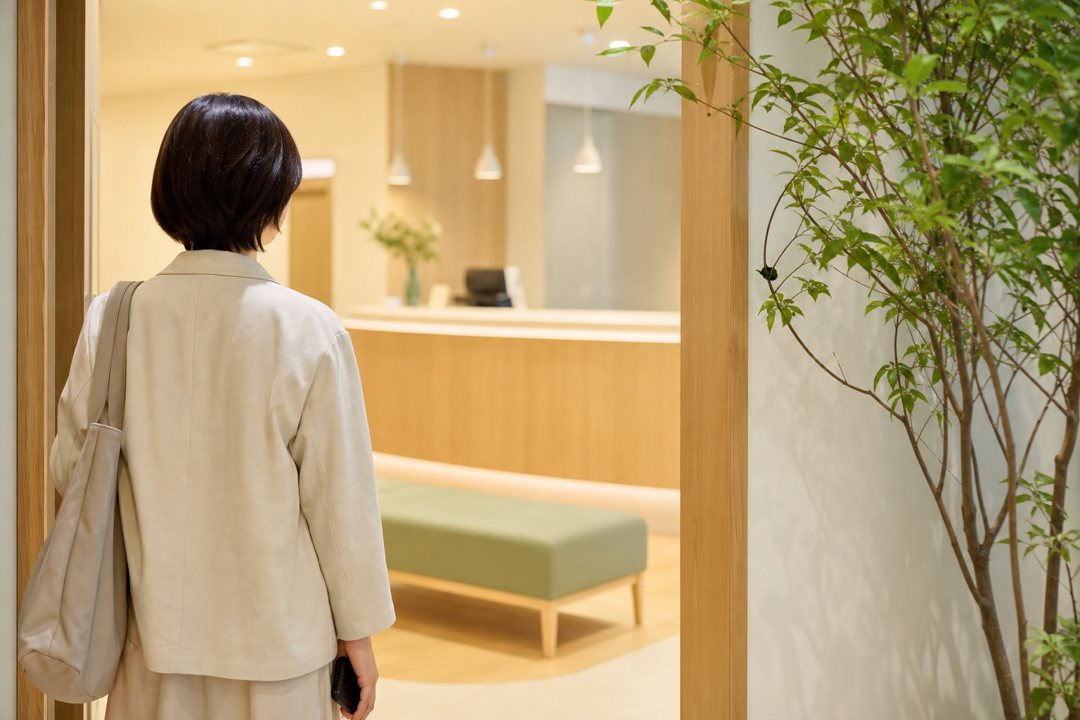 クリニックへ来院する患者さんの後ろ姿
