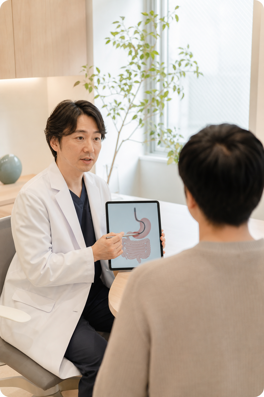 患者さんに内視鏡検査を説明する医師