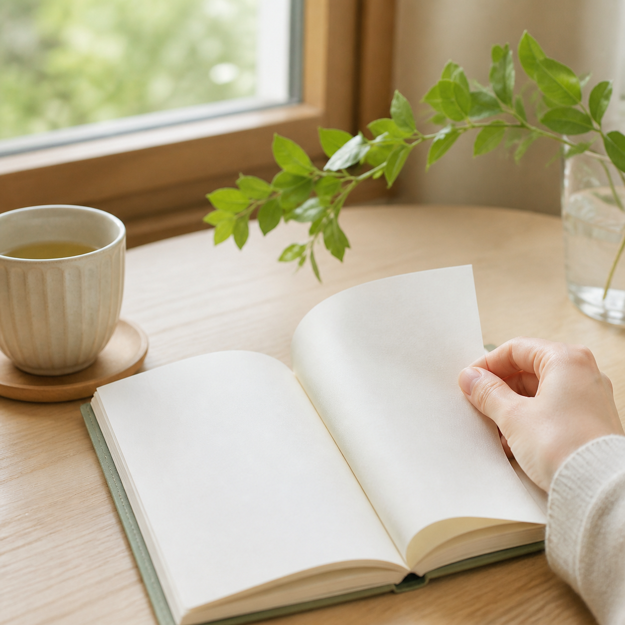 健康について読みものを開いている様子